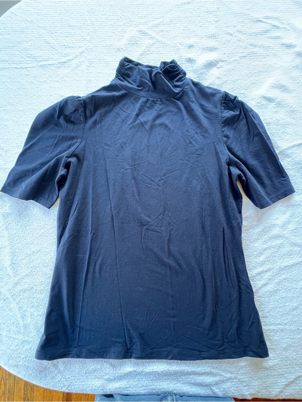 Amazon Essentials Navy Short Sleeve Mock Neck Top